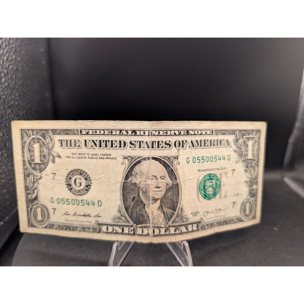 2013 $1 One Dollar Bill Fancy Serial Number Trinary Quad Pairs G05500544D Note